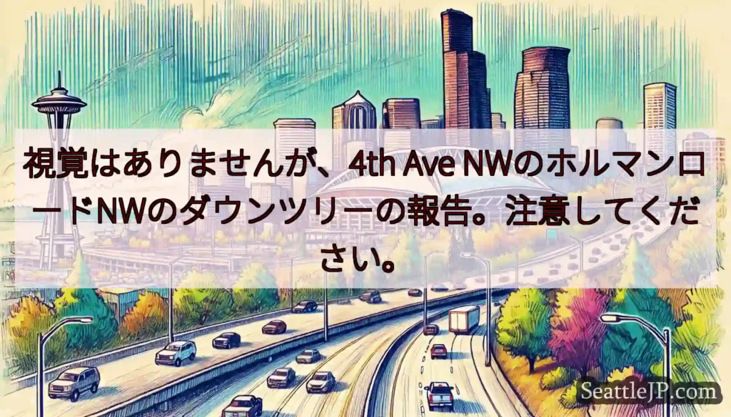 視覚はありませんが、4th Ave NWのホルマンロードNWのダウンツリーの報告。注意してください。