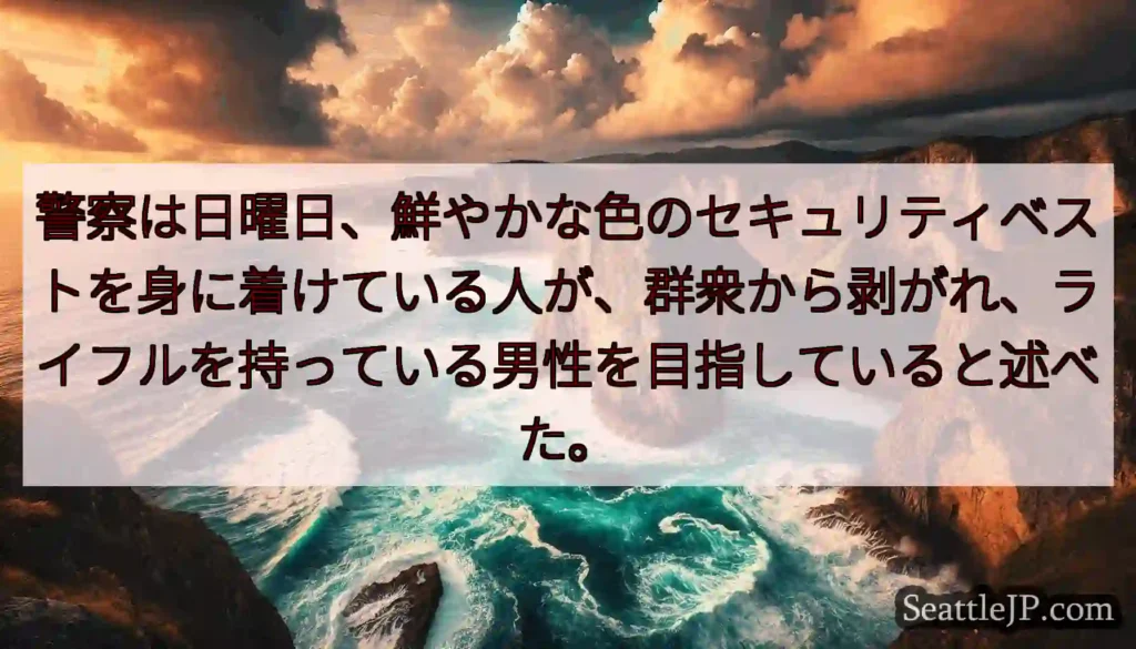 警察は日曜日、鮮やかな色のセキュリティベストを身に着けている人が、群衆から剥がれ、ライフルを持ってい