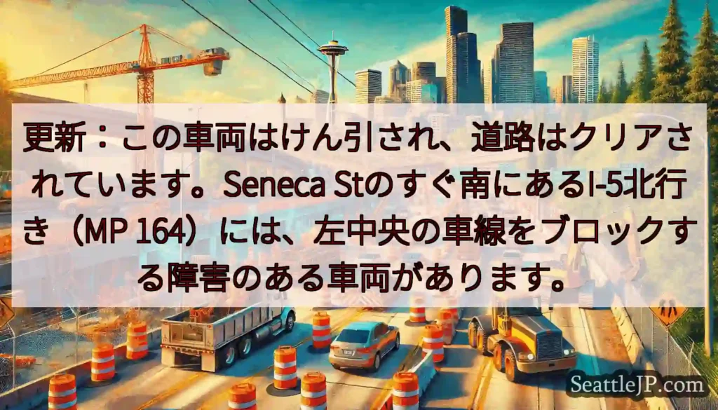 更新：この車両はけん引され、道路はクリアされています。Seneca