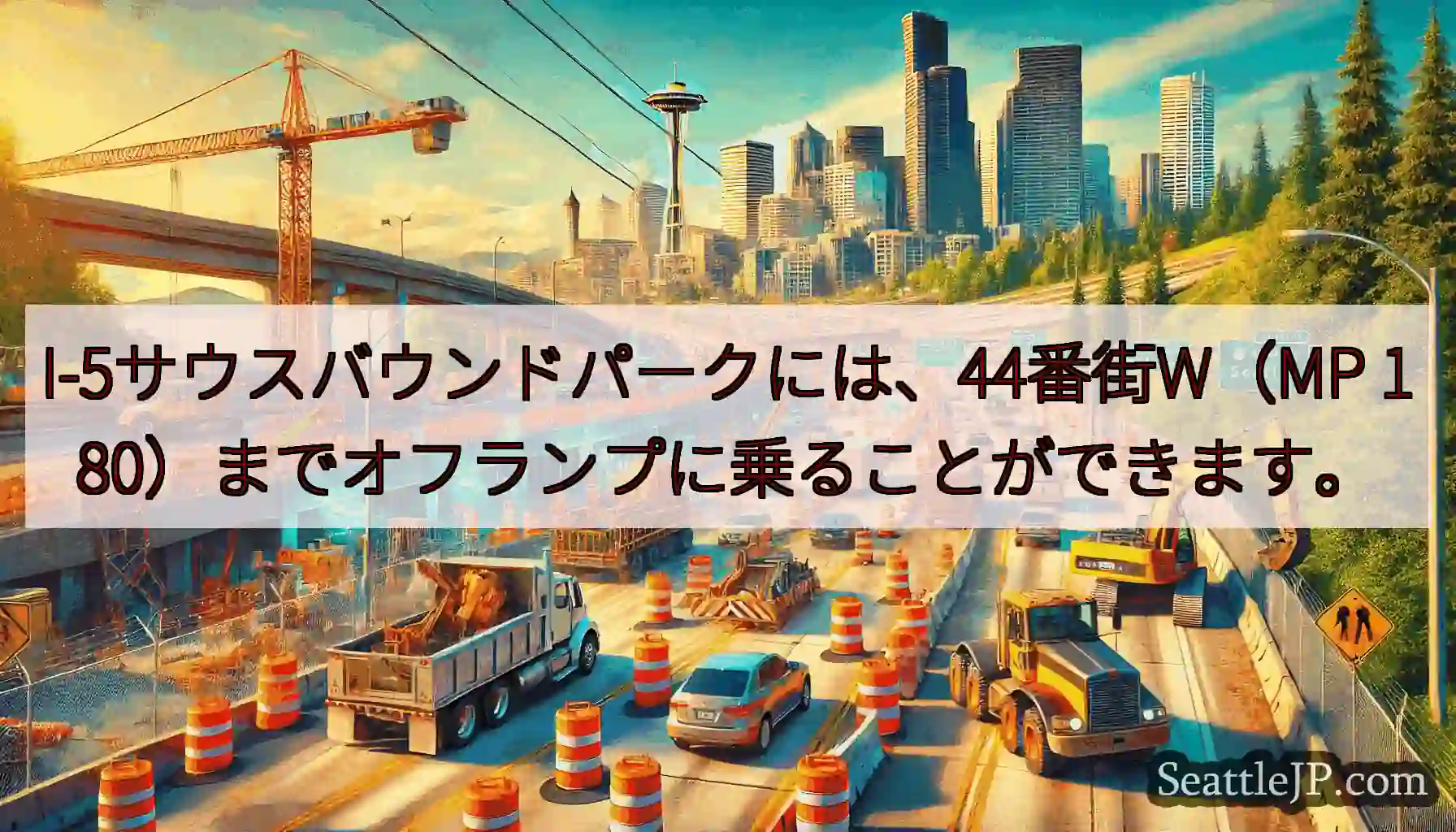 I-5サウスバウンドパークには、44番街W（MP 180）までオフランプに乗ることができます。