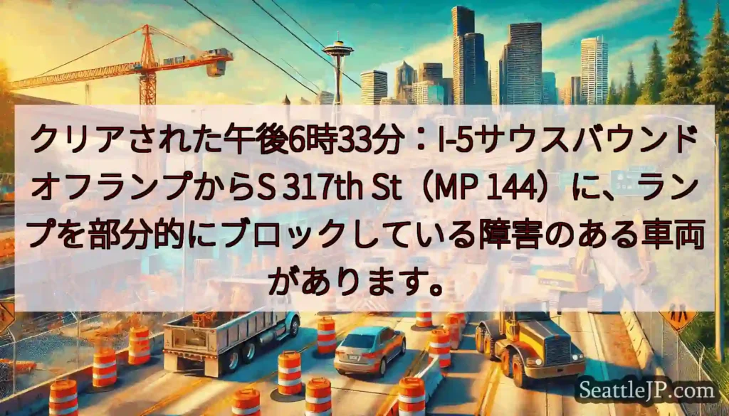 クリアされた午後6時33分：I-5サウスバウンドオフランプからS 317th St（MP
