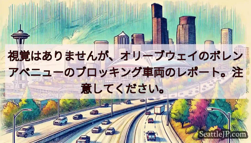 視覚はありませんが、オリーブウェイのボレンアベニューのブロッキング車両のレポート。注意してください。