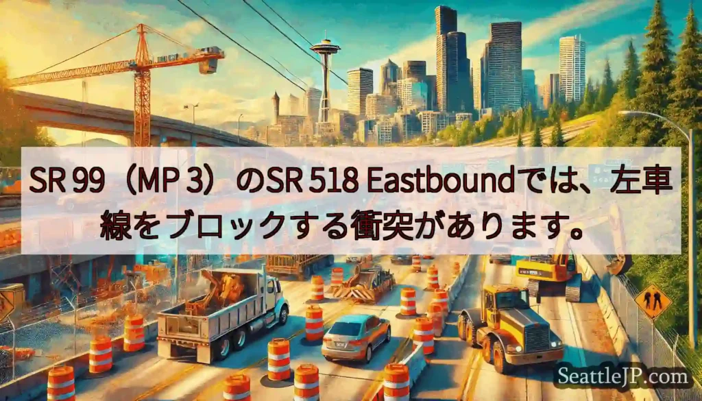 SR 99（MP 3）のSR 518 Eastboundでは、左車線をブロックする衝突があります。