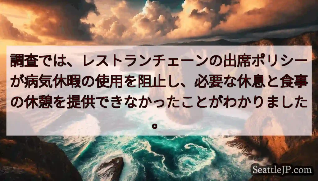 調査では、レストランチェーンの出席ポリシーが病気休暇の使用を阻止し、必要な休息と食事の休憩を提供でき