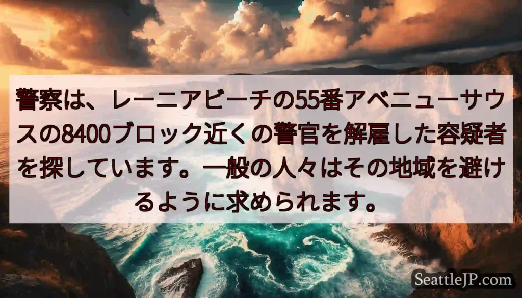 警察は、レーニアビーチの55番アベニューサウスの8400ブロック近くの警官を解雇した容疑者を探してい