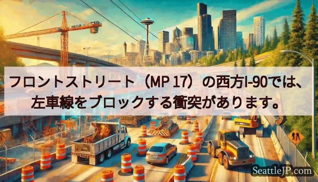 フロントストリート（MP 17）の西方I-90では、左車線をブロックする衝突があります。