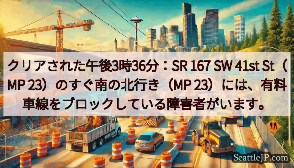 クリアされた午後3時36分：SR 167 SW 41st St（MP 23）のすぐ南の北行き（MP