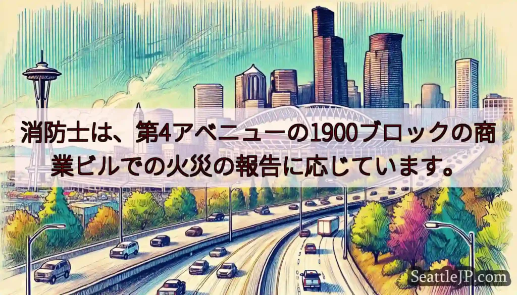 消防士は、第4アベニューの1900ブロックの商業ビルでの火災の報告に応じています。
