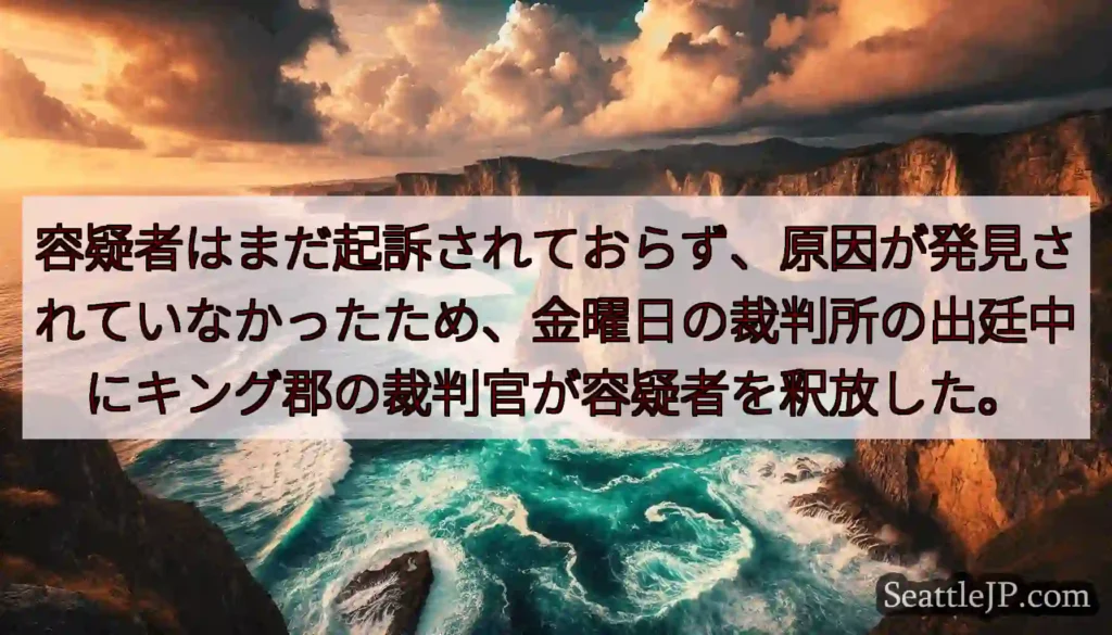 容疑者はまだ起訴されておらず、原因が発見されていなかったため、金曜日の裁判所の出廷中にキング郡の裁判