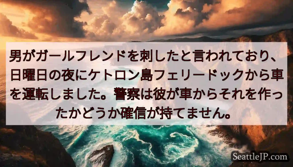 男がガールフレンドを刺したと言われており、日曜日の夜にケトロン島フェリードックから車を運転しました。