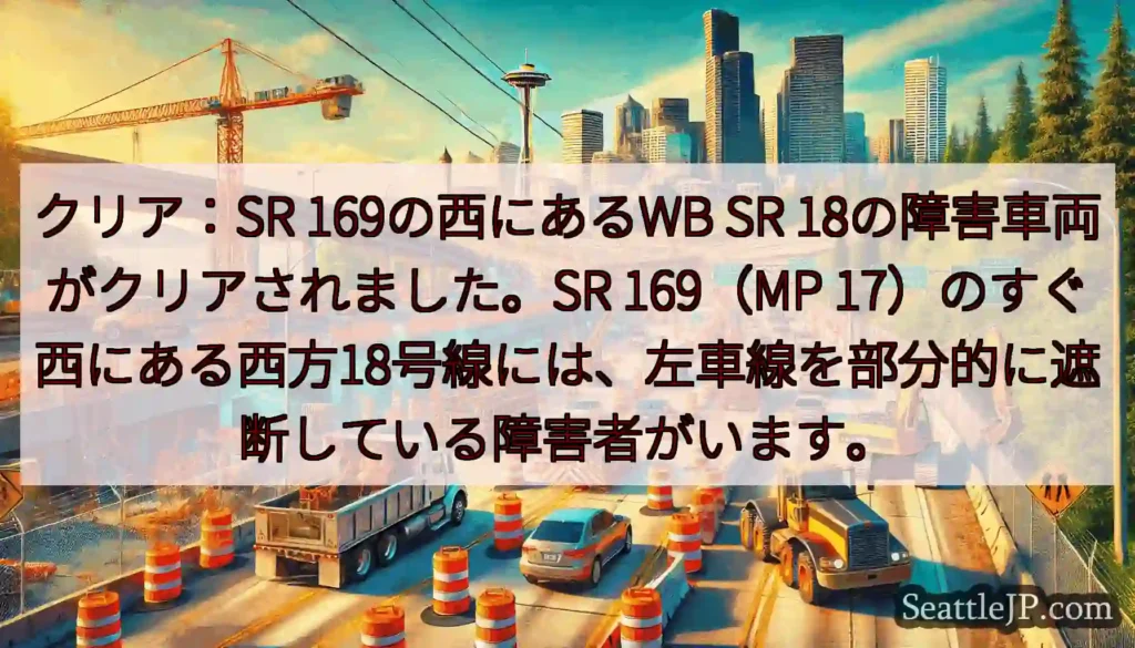 クリア：SR 169の西にあるWB SR 18の障害車両がクリアされました。SR 169（MP