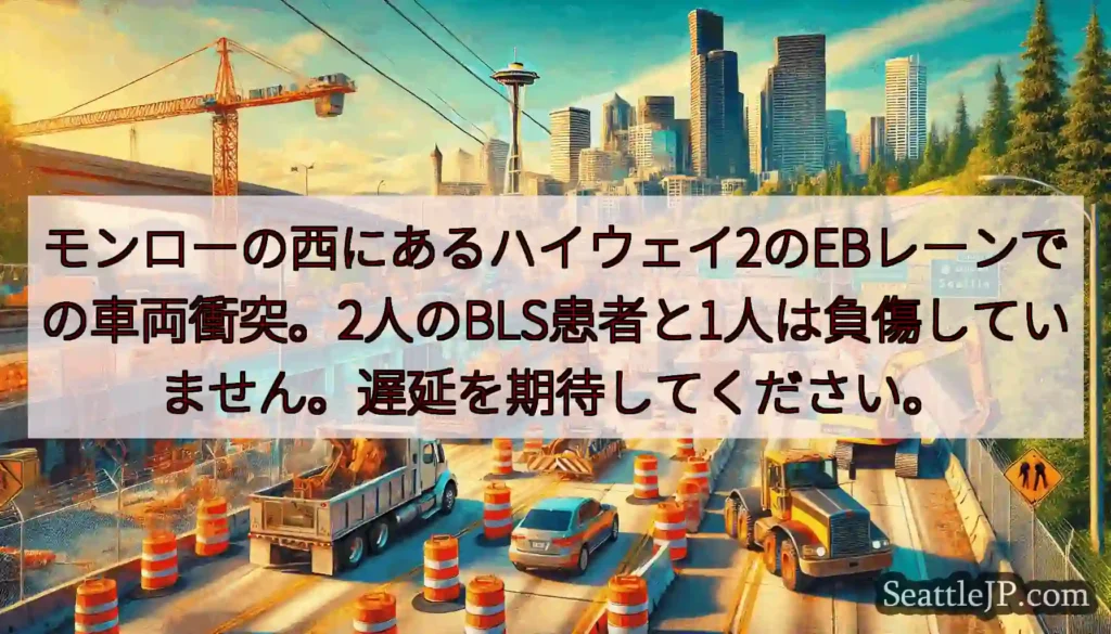 モンローの西にあるハイウェイ2のEBレーンでの車両衝突。2人のBLS患者と1人は負傷していません。遅