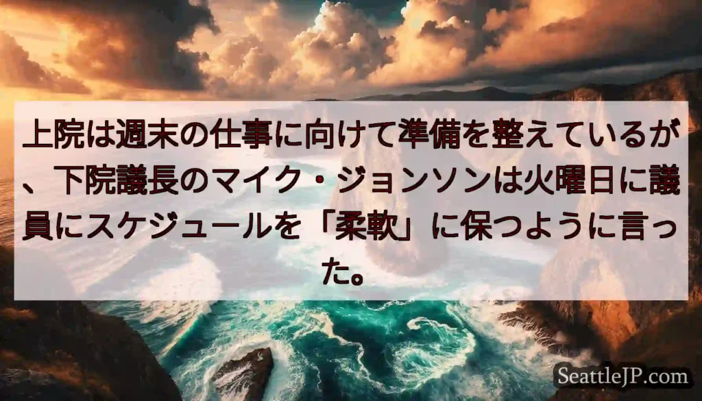 上院は週末の仕事に向けて準備を整えているが、下院議長のマイク・ジョンソンは火曜日に議員にスケジュール