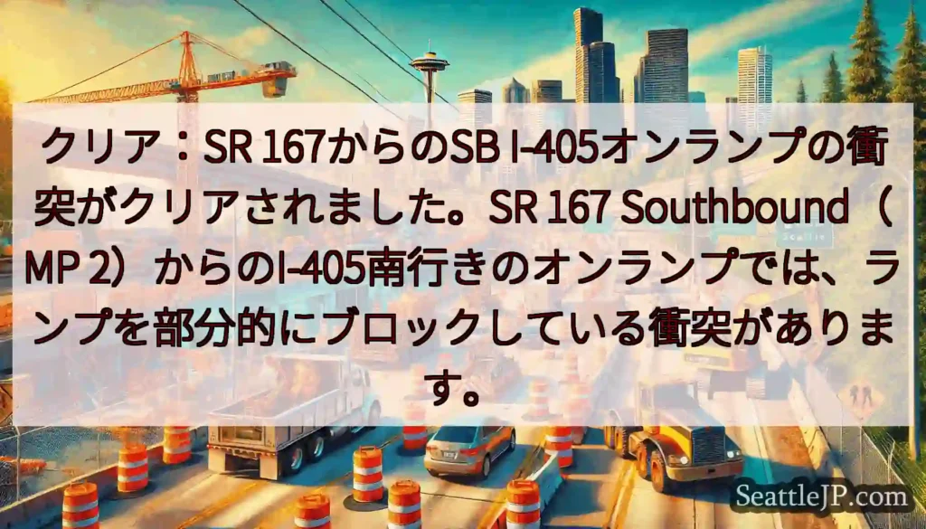 クリア：SR 167からのSB I-405オンランプの衝突がクリアされました。SR 167