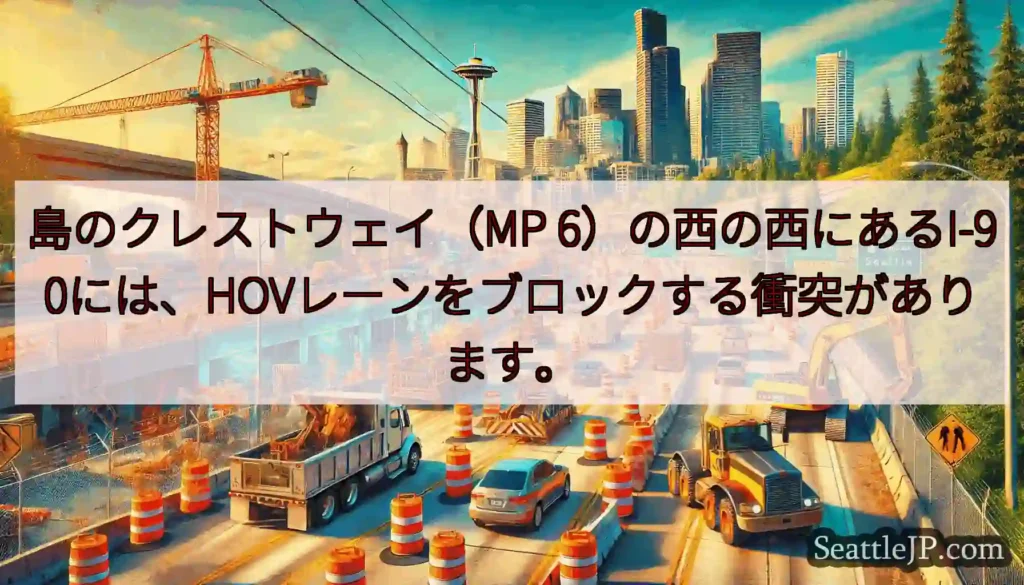 島のクレストウェイ（MP 6）の西の西にあるI-90には、HOVレーンをブロックする衝突があります。