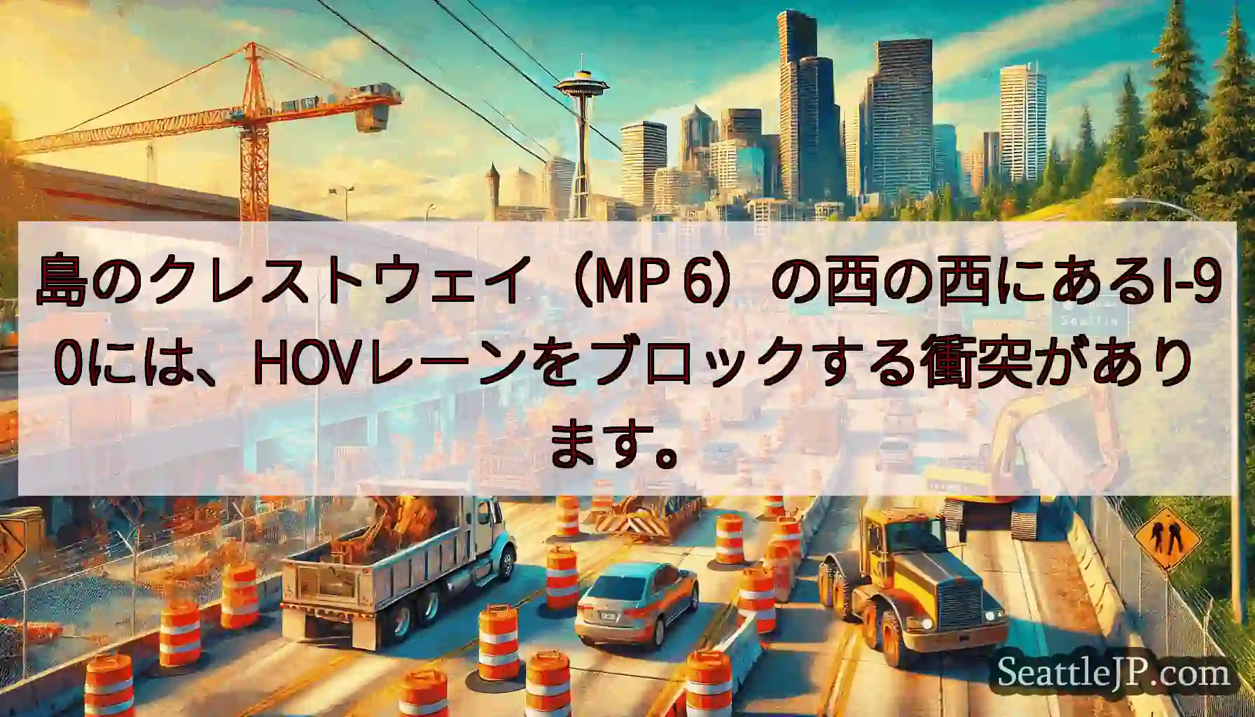 島のクレストウェイ（MP 6）の西の西にあるI-90には、HOVレーンをブロックする衝突があります。