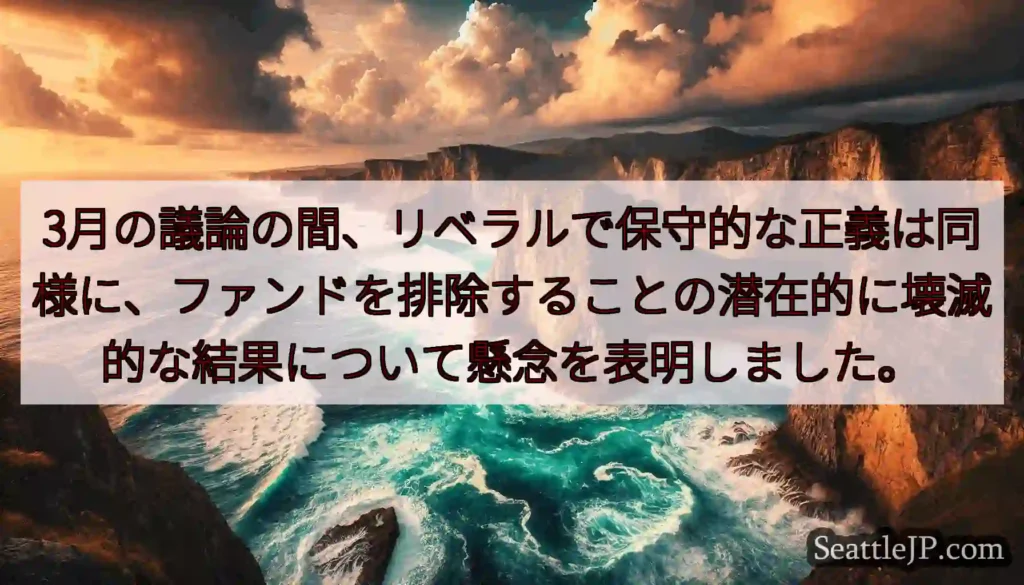3月の議論の間、リベラルで保守的な正義は同様に、ファンドを排除することの潜在的に壊滅的な結果について