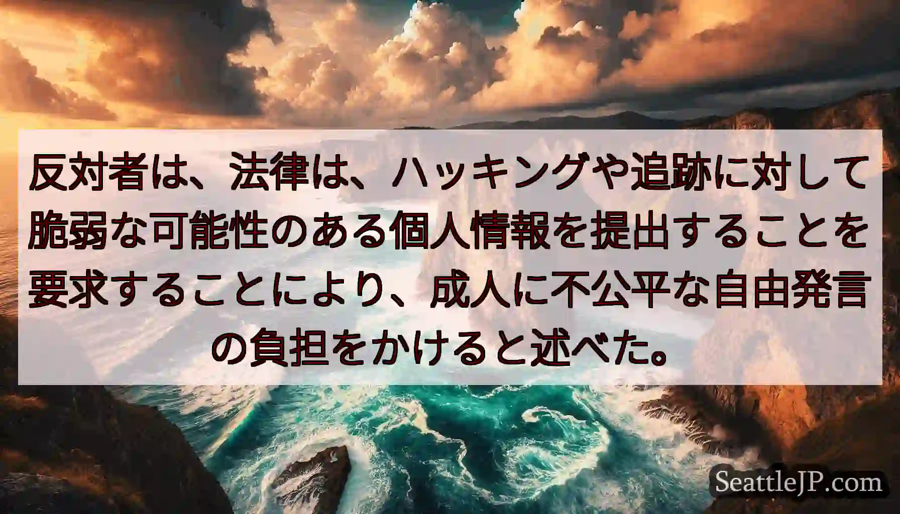 反対者は、法律は、ハッキングや追跡に対して脆弱な可能性のある個人情報を提出することを要求することによ