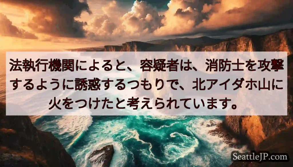 法執行機関によると、容疑者は、消防士を攻撃するように誘惑するつもりで、北アイダホ山に火をつけたと考え