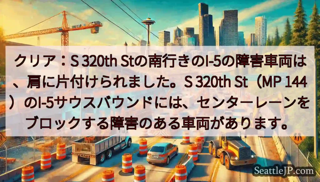 クリア：S 320th Stの南行きのI-5の障害車両は、肩に片付けられました。S 320th
