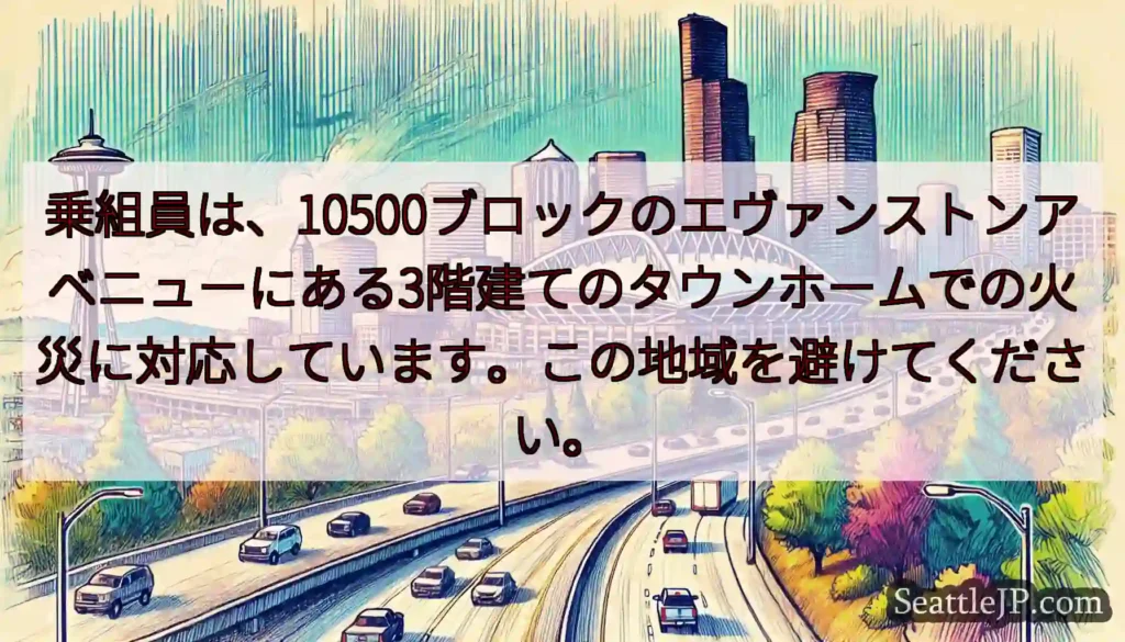 乗組員は、10500ブロックのエヴァンストンアベニューにある3階建てのタウンホームでの火災に対応して