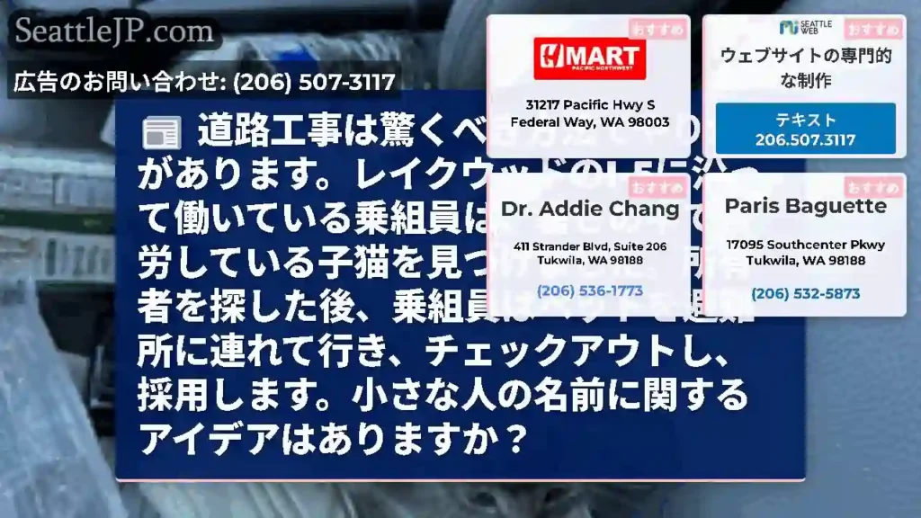道路工事は驚くべき方法でやりがいがあります。レイクウッドのI-5に沿って働いている乗組員は、暑​​さ