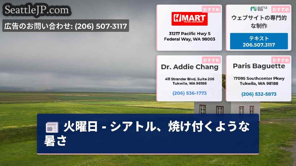 火曜日 - シアトル、焼け付くような暑さ