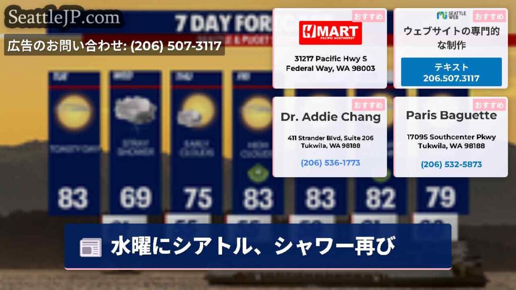 水曜にシアトル、シャワー再び