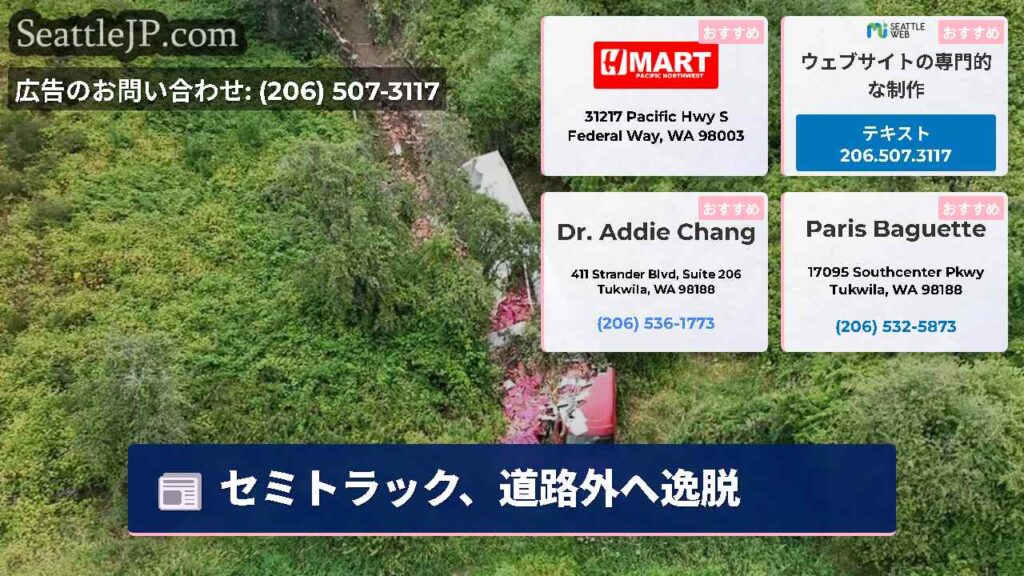 セミトラック、道路外へ逸脱
