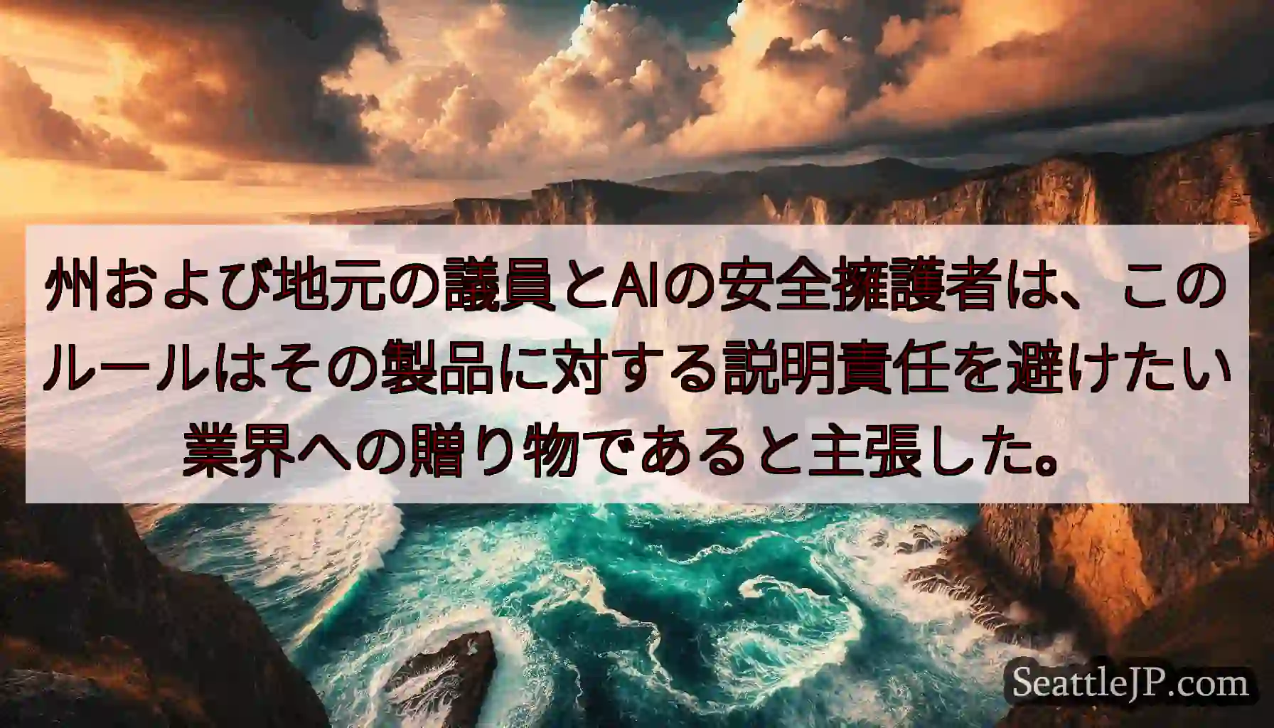 州および地元の議員とAIの安全擁護者は、このルールはその製品に対する説明責任を避けたい業界への贈り物