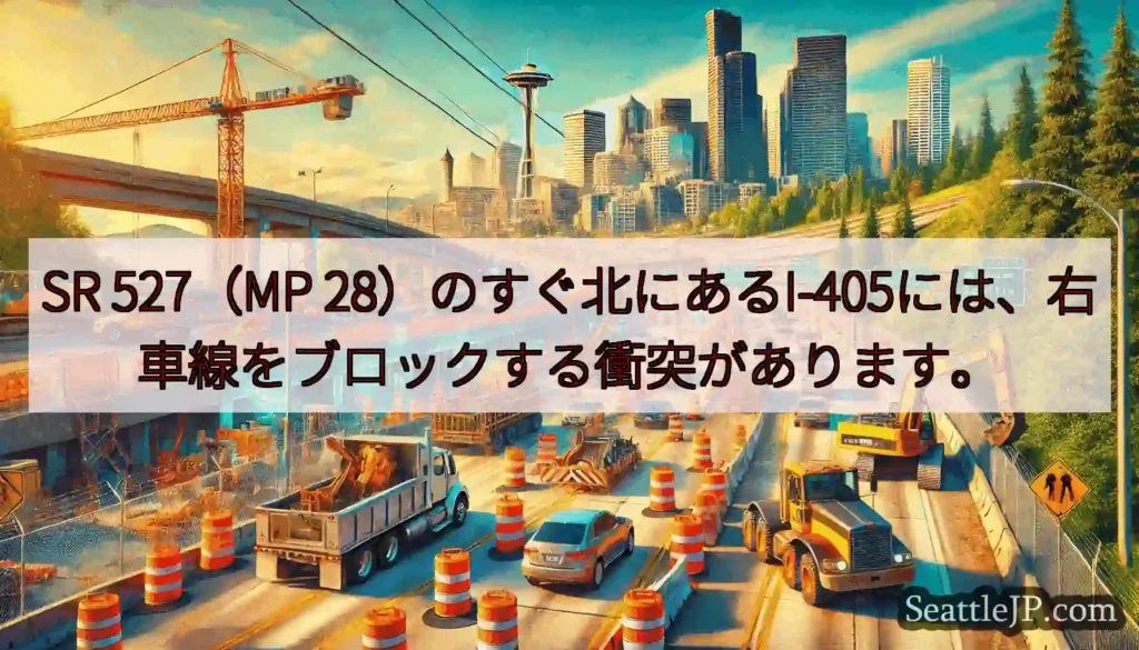 SR 527（MP 28）のすぐ北にあるI-405には、右車線をブロックする衝突があります。