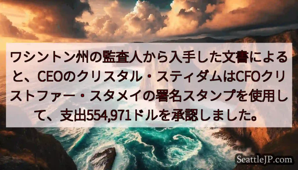 ワシントン州の監査人から入手した文書によると、CEOのクリスタル・スティダムはCFOクリストファー・