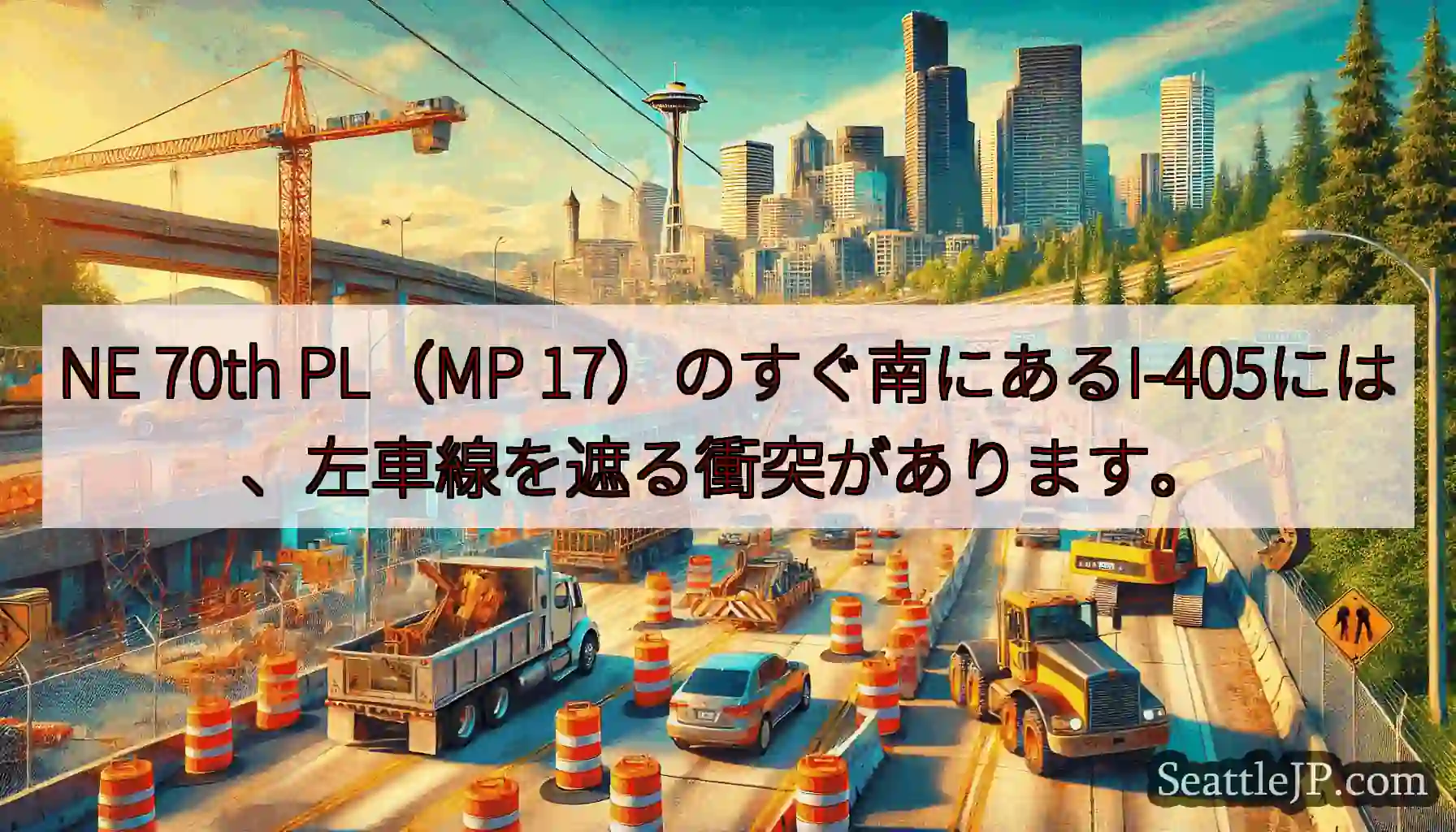 NE 70th PL（MP 17）のすぐ南にあるI-405には、左車線を遮る衝突があります。