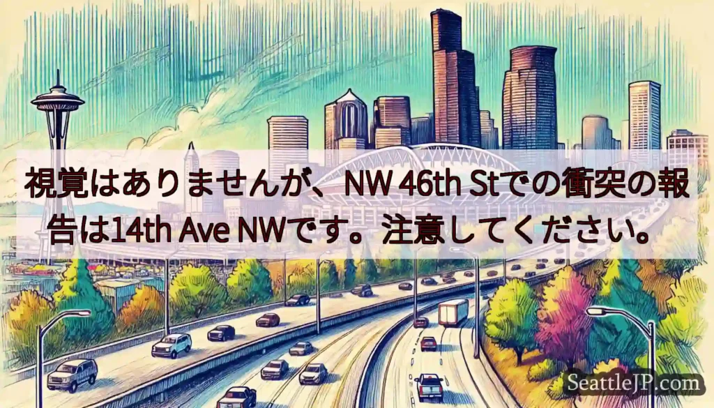 視覚はありませんが、NW 46th Stでの衝突の報告は14th Ave