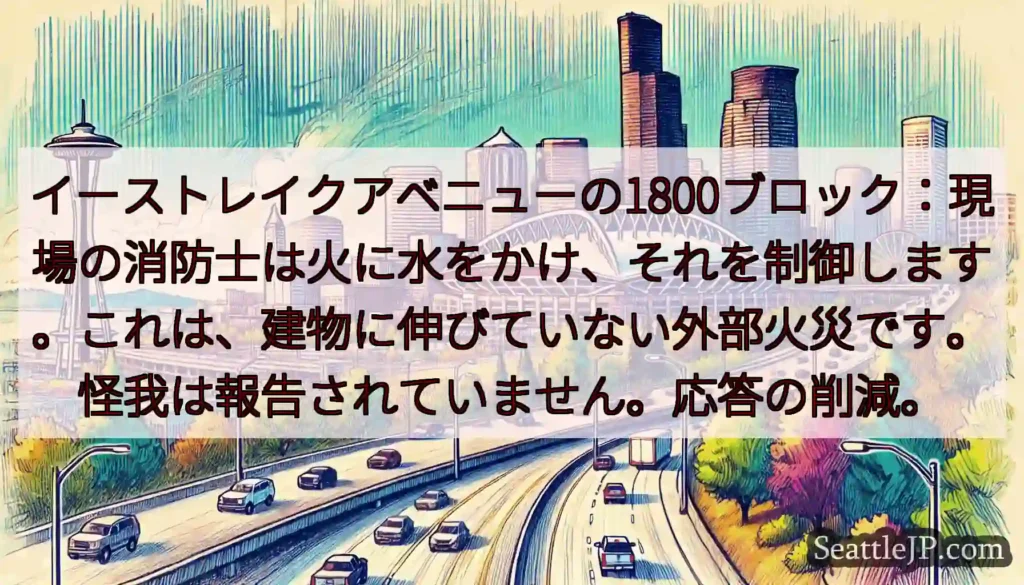 イーストレイクアベニューの1800ブロック：現場の消防士は火に水をかけ、それを制御します。これは、建