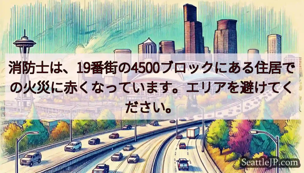 消防士は、19番街の4500ブロックにある住居での火災に赤くなっています。エリアを避けてください。