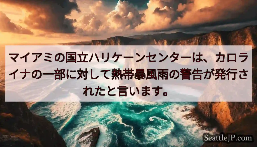 マイアミの国立ハリケーンセンターは、カロライナの一部に対して熱帯暴風雨の警告が発行されたと言います。