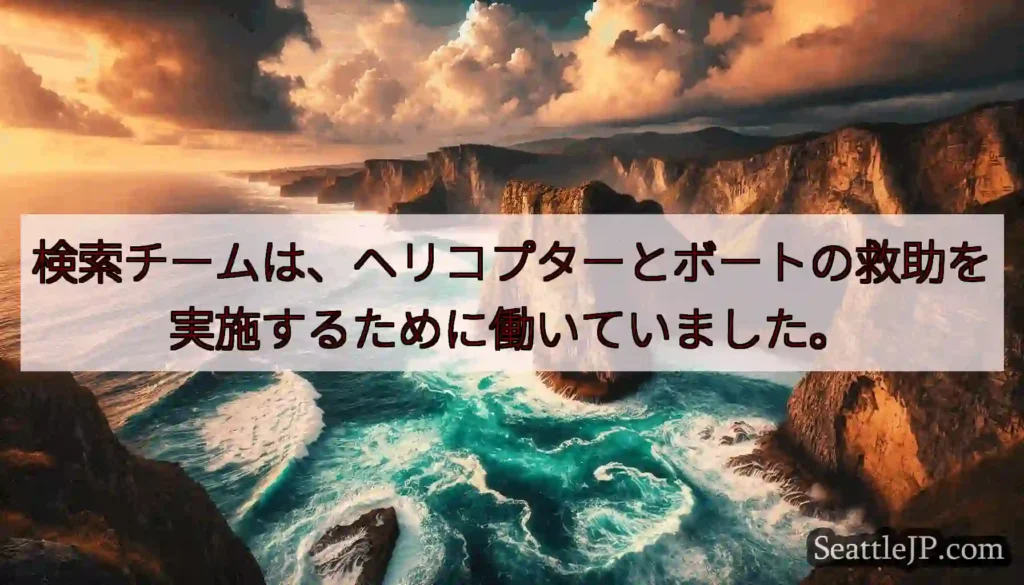 検索チームは、ヘリコプターとボートの救助を実施するために働いていました。