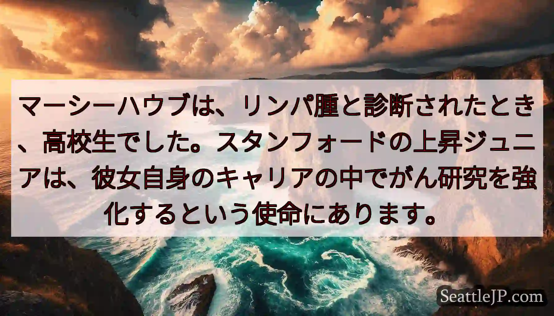 マーシーハウブは、リンパ腫と診断されたとき、高校生でした。スタンフォードの上昇ジュニアは、彼女自身の