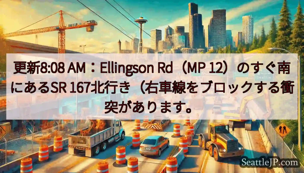 更新8:08 AM：Ellingson Rd（MP 12）のすぐ南にあるSR