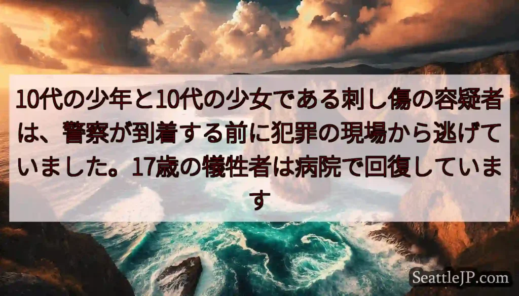 10代の少年と10代の少女である刺し傷の容疑者は、警察が到着する前に犯罪の現場から逃げていました。1
