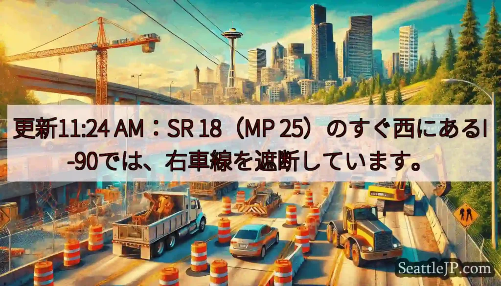 更新11:24 AM：SR 18（MP 25）のすぐ西にあるI-90では、右車線を遮断しています。