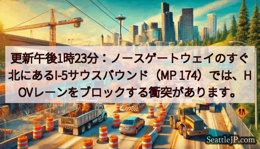更新午後1時23分：ノースゲートウェイのすぐ北にあるI-5サウスバウンド（MP