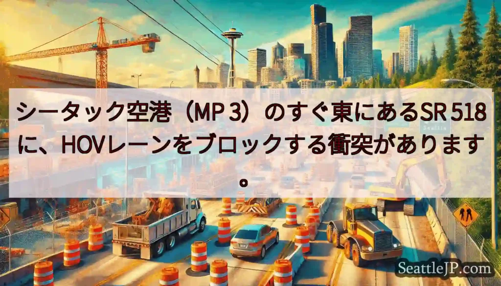 シータック空港（MP 3）のすぐ東にあるSR 518に、HOVレーンをブロックする衝突があります。