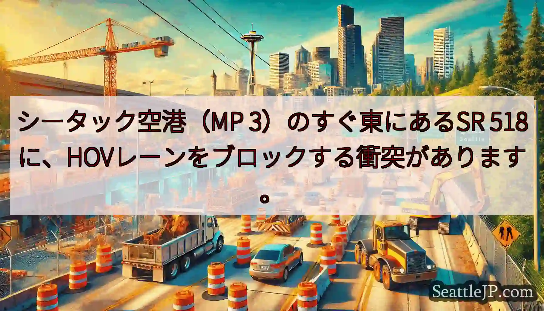 シータック空港（MP 3）のすぐ東にあるSR 518に、HOVレーンをブロックする衝突があります。