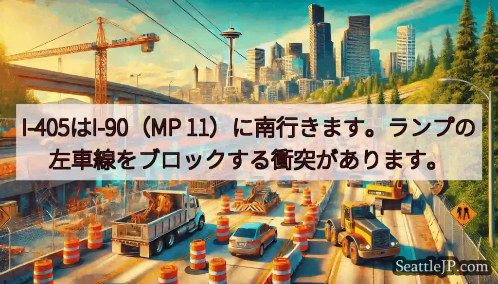 I-405はI-90（MP 11）に南行きます。ランプの左車線をブロックする衝突があります。