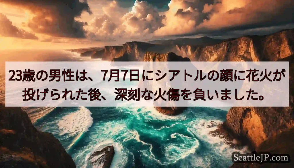 23歳の男性は、7月7日にシアトルの顔に花火が投げられた後、深刻な火傷を負いました。