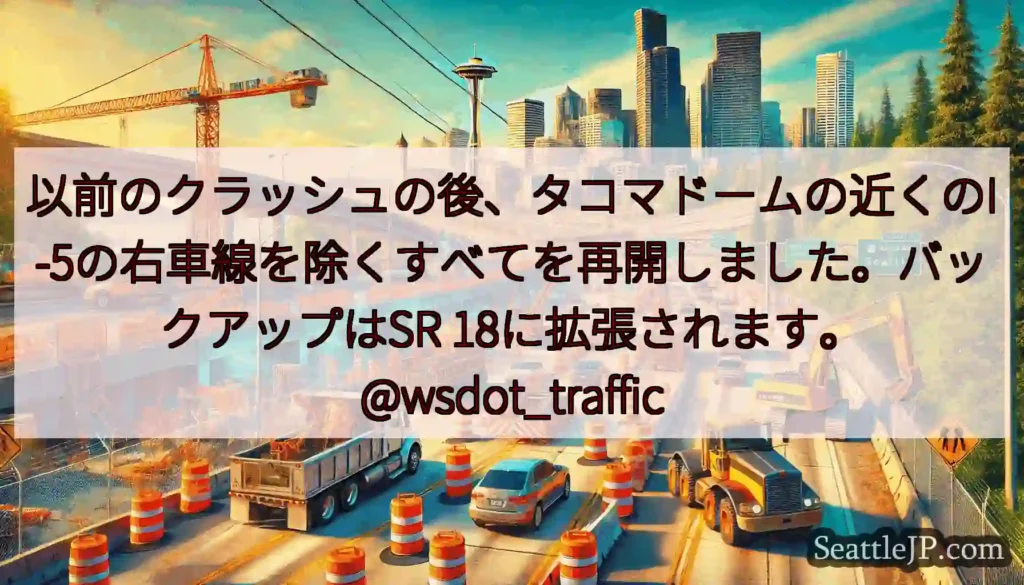 以前のクラッシュの後、タコマドームの近くのI-5の右車線を除くすべてを再開しました。バックアップはS