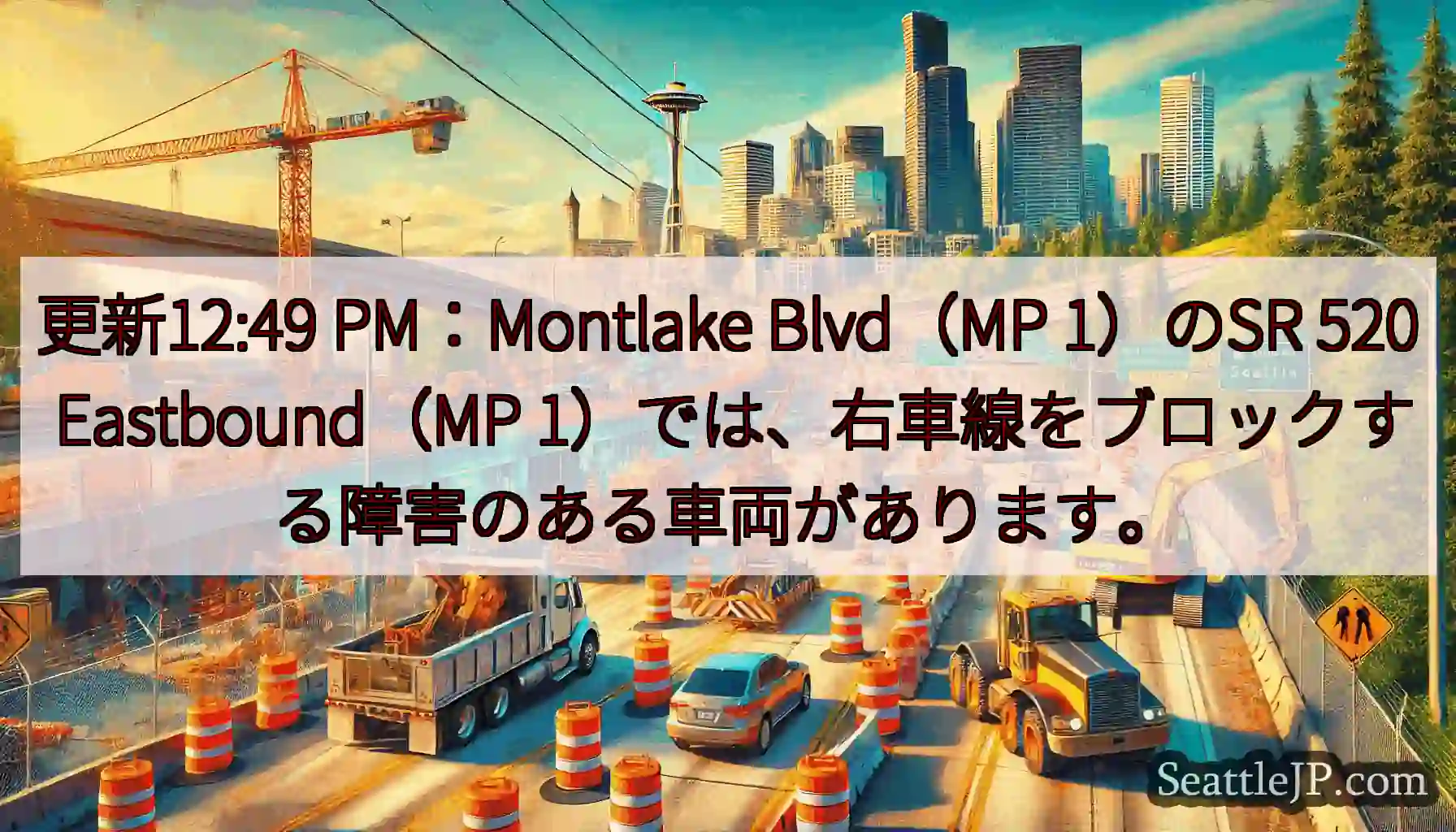 更新12:49 PM：Montlake Blvd（MP 1）のSR 520