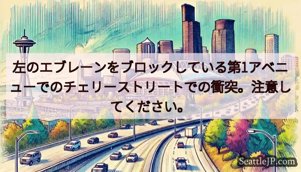 左のエブレーンをブロックしている第1アベニューでのチェリーストリートでの衝突。注意してください。